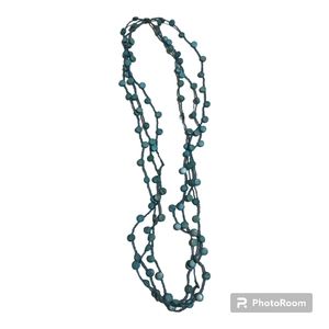 Vintage Women's Triple Strand Extra Long Beaded Blue Necklace